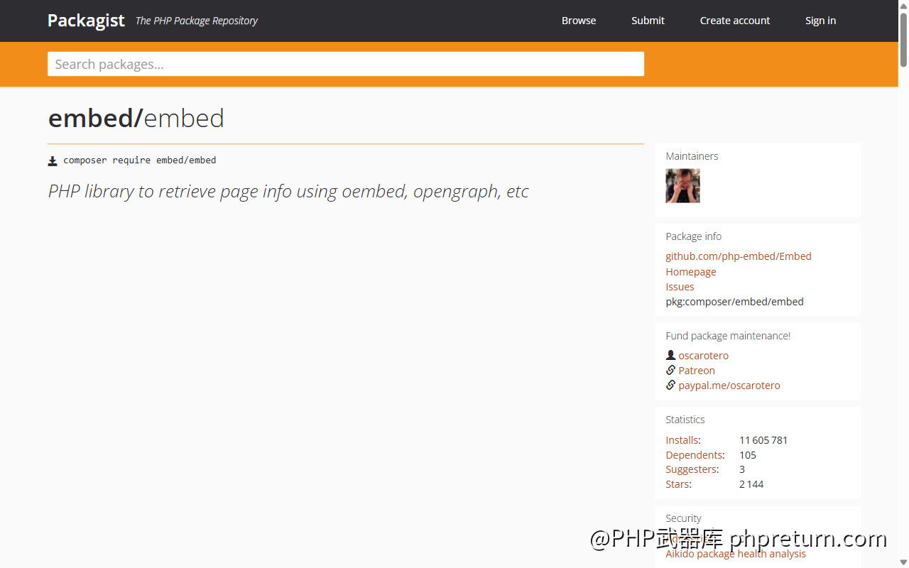 embed/embed Packagist 页面