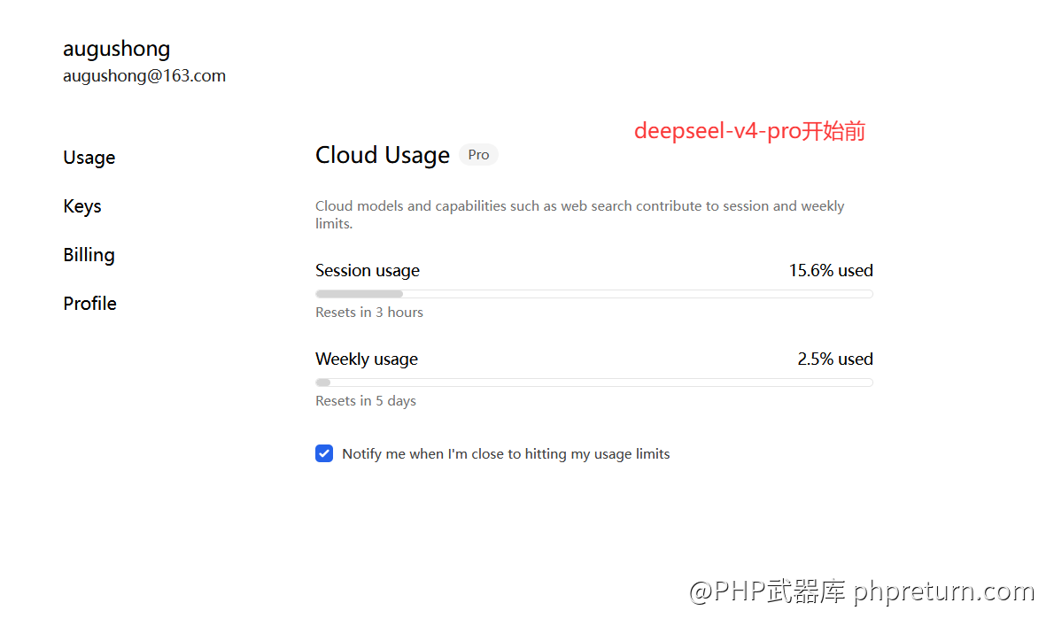 Ollama Cloud 用量界面