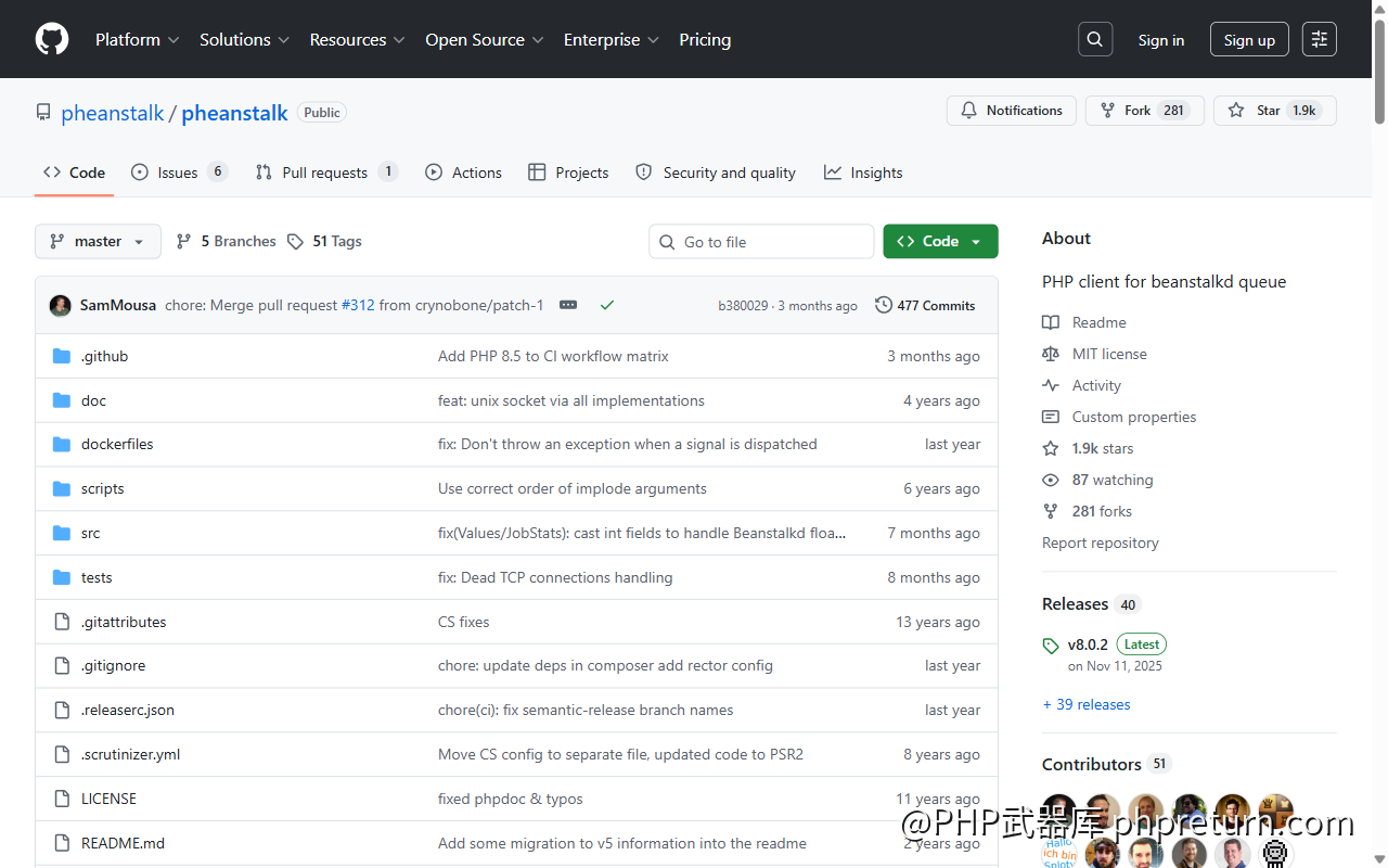 pheanstalk GitHub 仓库
